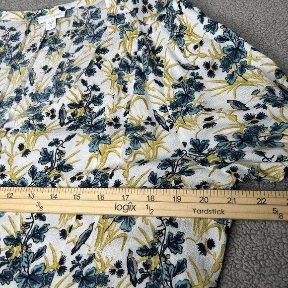 J Jill Top Extra Large Petite Blue Bird Print Green Floral Lightweight Office - Picture 10 of 14